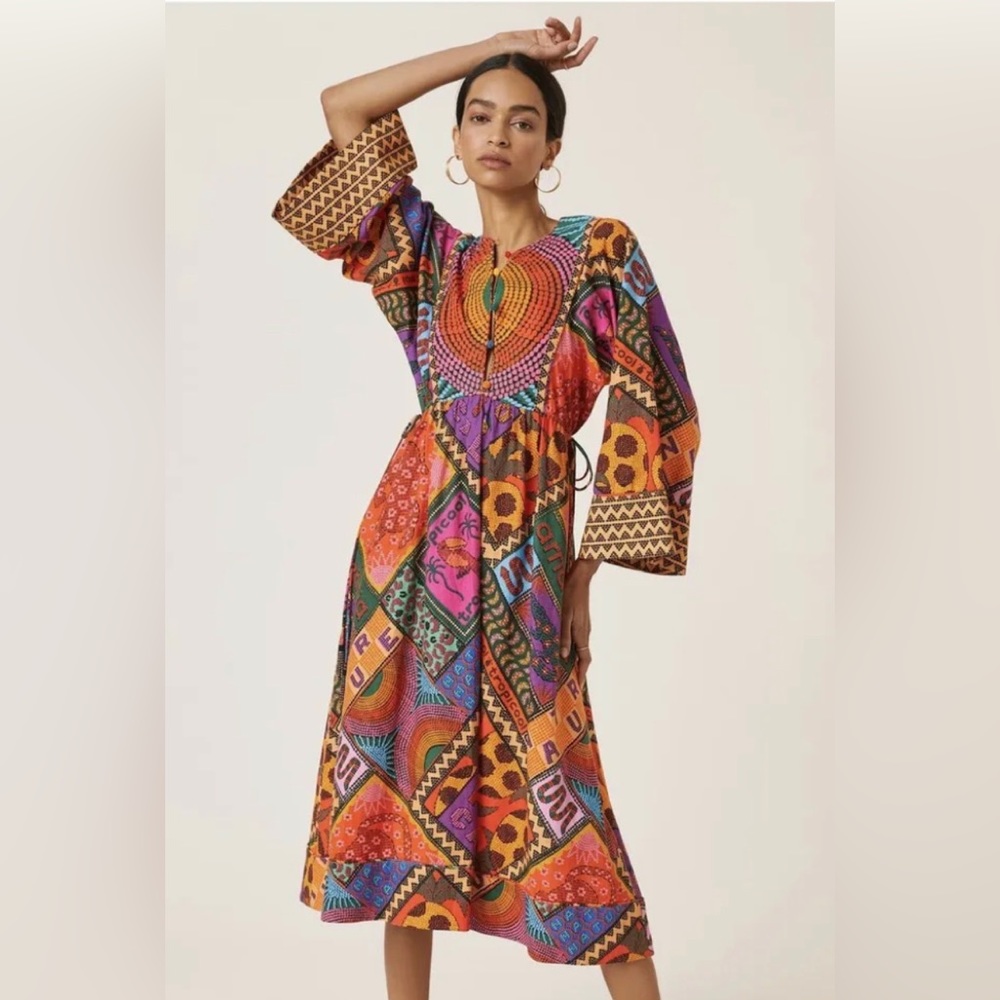 NWT Farm Rio Midi Dotted Patch Scarf Dress Size S